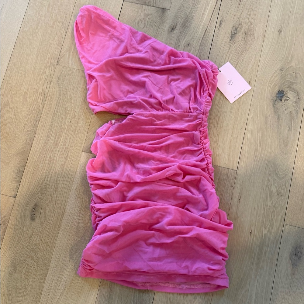 Hello Molly Pink Ruched One-Shoulder Dress size small new with tags